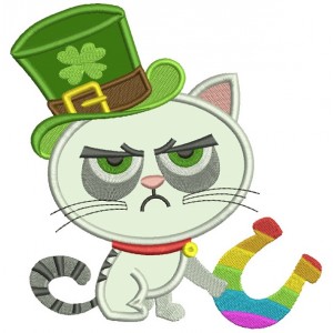 Lucky Cat That Looks Grumpy St. Patrick's Day Applique Machine Embroidery Design Digitized Pattern